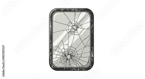 Shattered mirror with cracked glass, broken reflection, grunge frame