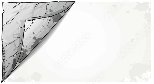 Torn paper corner with rough texture, peeled back to reveal white space