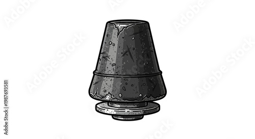 Stylized illustration of an old, weathered stone bell