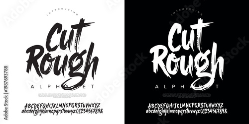 Cut Rough expressive brush script font aggressive stroke style for horror movie title and rock music