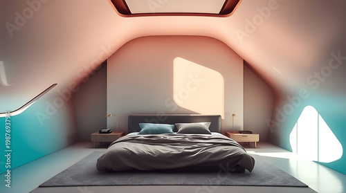 A sleek, minimalist bedroom in futuristic architecture design exudes a sense of simplicity and innovation. created by generative ai