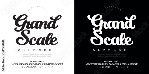 Grand Scale elegant signature script font calligraphic style for luxury branding wedding invitation and feminine logo