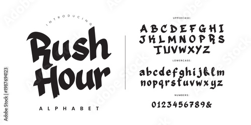 Rush Hour bold display font brush style for urban street wear and sports poster design typography set