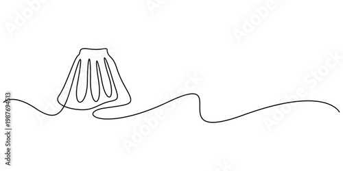Continuous one line drawing of a pleated skirt on white background, Minimalist single line art illustration of a woman's flared skirt fashion concept