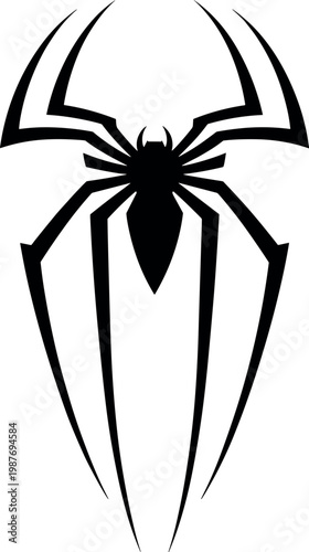 Black and white spider web logo with spider silhouette in center