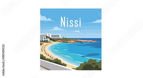 Nissi Beach Ayia Napa Cyprus Travel Poster Vector Illustration