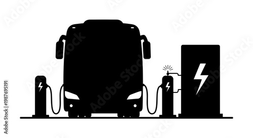 Electric Bus Charging Station Silhouette Vector Illustration