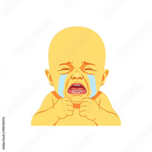 Crying Baby Vector Illustration with Tears and Clenched Fists
