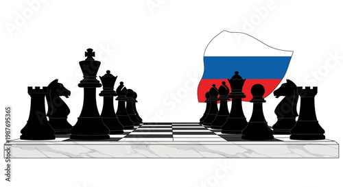 Strategic Geopolitical Chess Game with Russian Flag Vector