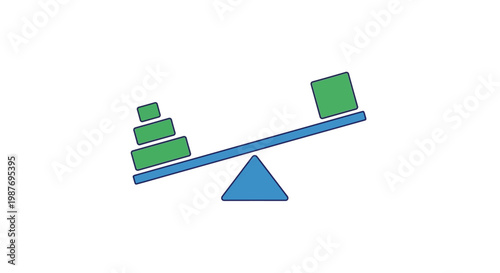 Illustration of an imbalanced seesaw with green boxes on a white background.