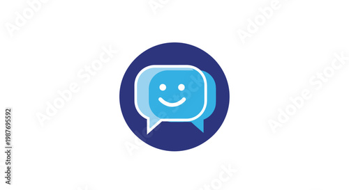 Friendly blue chat bubble icon with a smiley face for customer support and messaging
