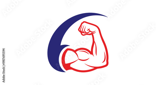 Stylized fitness logo featuring a strong muscular arm flexing on a white background.