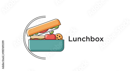 Healthy packed lunch box vector illustration with sandwich apple and cookie