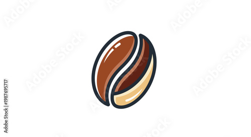 Stylized Roasted Coffee Bean Icon on White Background