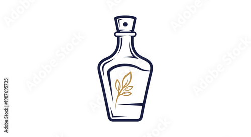 Minimalist line art illustration of a glass bottle with organic leaf detail
