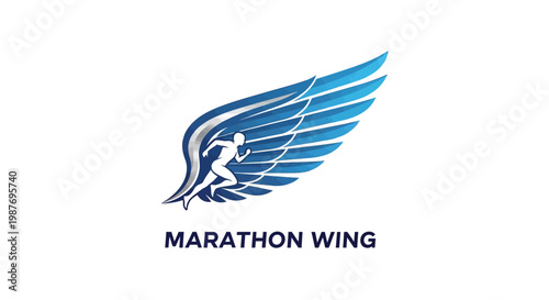 Running man with wings, symbol of speed and athletic achievement.