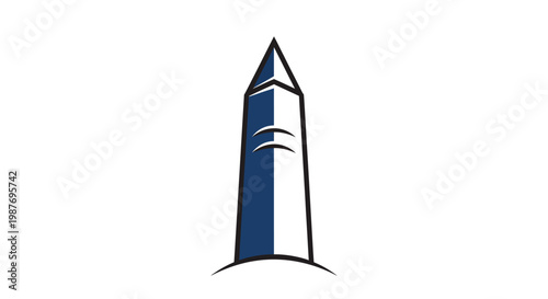 Stylized blue and white obelisk monument icon on a white background