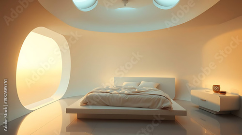A sleek, minimalist bedroom in futuristic architecture design exudes a sense of simplicity and innovation. created by generative ai