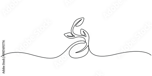 Photos Continuous One Line Drawing of Sprouting Seed for Growth and New Beginnings Conc