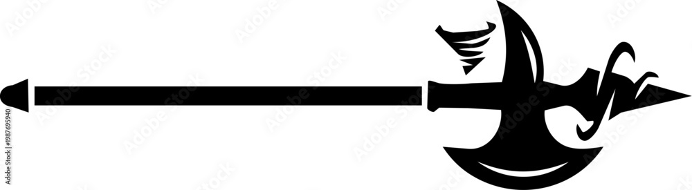 Naklejka premium Black and White Halberd Poleaxe Silhouette Illustration