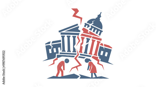 Political Divide Building Cracking Under Pressure Split People
