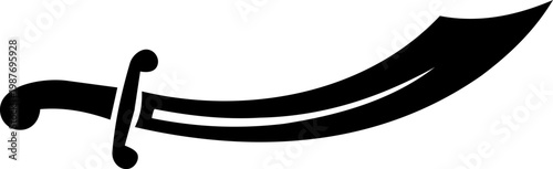 Black and White Scimitar Curved Sword Silhouette Illustration