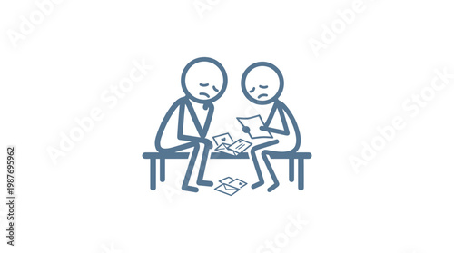 Two Sad Stick Figures Reviewing Documents