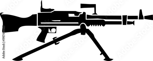 Black and White Heavy Machine Gun Silhouette Illustration