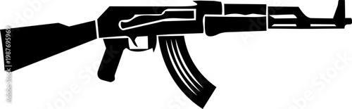 Black and White AK47 Assault Rifle Silhouette Illustration