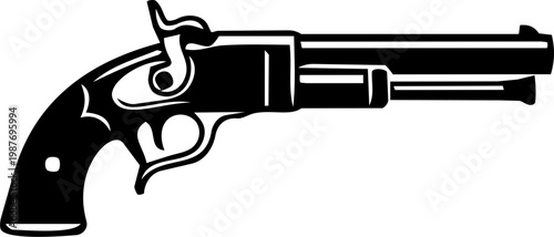 Black and White Vintage Revolver Silhouette Illustration