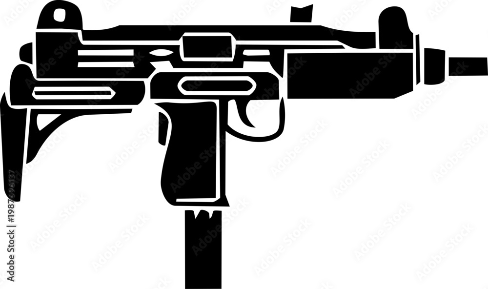 Fototapeta premium Black and White Uzi Submachine Gun Silhouette Illustration