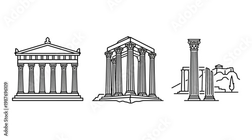 Ancient Greek Temple Architectural Icons