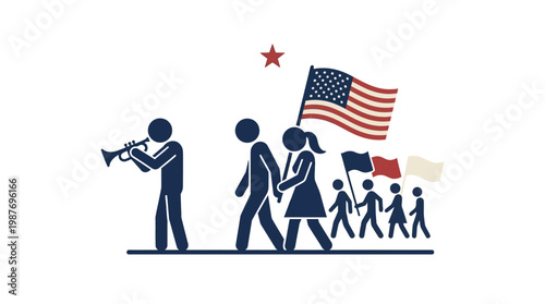American Parade with Trumpeter and Flag