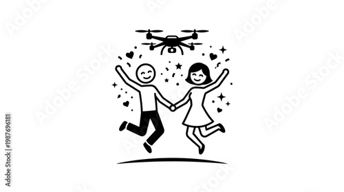 Couple Celebrating with Drone and Confetti
