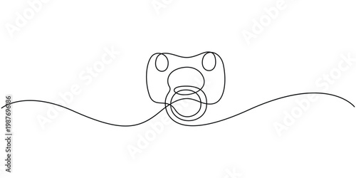 Continuous one line drawing of a baby pacifier Minimalist single line vector illustration of a dummy for newborn care infant comfort and parenthood concept