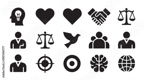 Diverse collection of vector icons for health business and social connection themes.