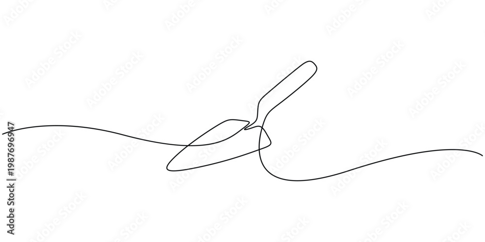 Obraz premium Continuous one line drawing of a brick trowel masonry tool icon Minimalist single line art of a garden trowel for planting and landscaping 