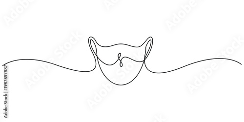 Medical Protective Face Mask in Continuous One Line Drawing Style, Minimalist Surgical Mask Vector Illustration, Concept of Healthcare, Safety, and Virus Prevention Silhouette