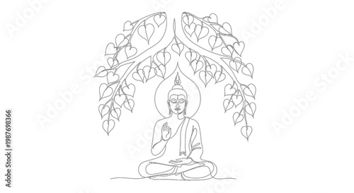 Buddha Meditation Under Bodhi Tree, Enlightenment, Serenity, Spiritual Symbol