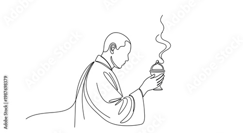 Monk Holding Incense Burner, Meditation, Spirituality, Zen