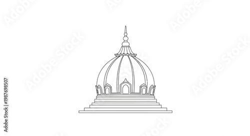 Minimalist Dome Outline Icon, Architectural Landmark, Classic Building Design