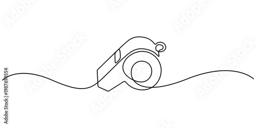 Continuous one line drawing of a sports whistle for coach and referee icon Minimalist single line art of a whistle symbol for training and competition