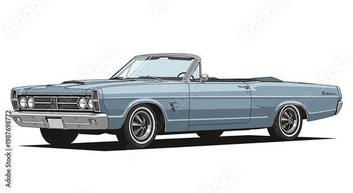 Vintage Blue Convertible Classic Muscle Car Illustration
