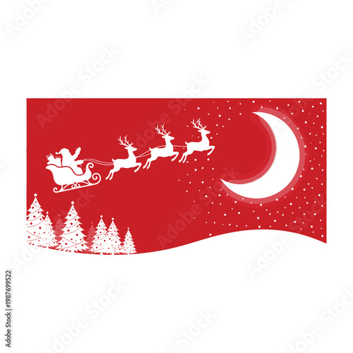 Santa Claus Sleigh Ride Under Moonlight with Reindeer