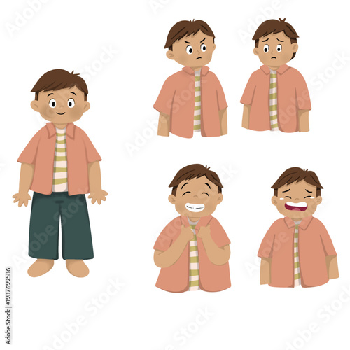 Fat children with many expression in pink clothes
