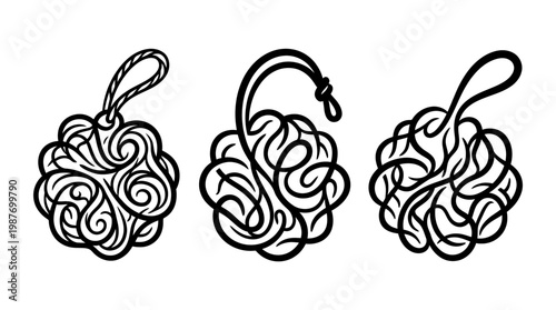 Set of Three Decorative Loofah Bath Sponges