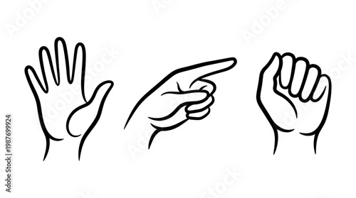 Set of Black and White Hand Gestures
