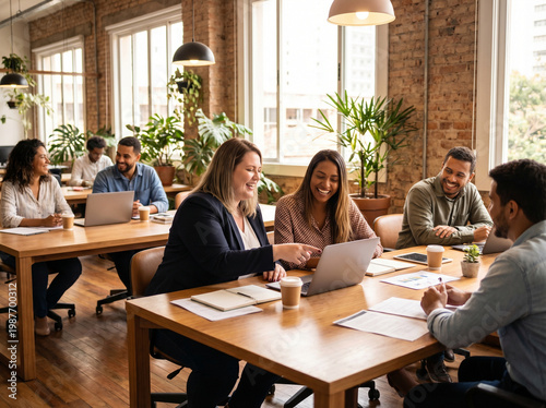Diverse team collaborates at modern office during business meeting