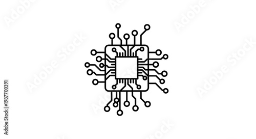 Abstract microchip icon line art. Digital circuit board CPU processor vector graphic. Modern technology illustration.