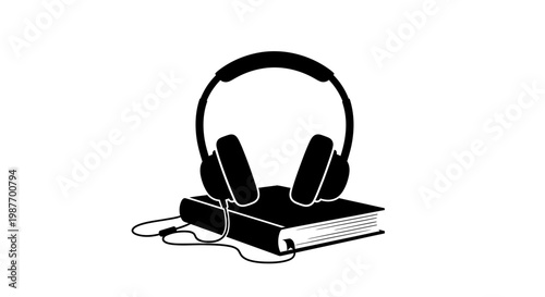 Audiobook Concept Vector Illustration with Headphones and Book